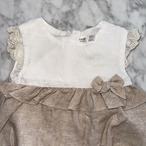 Mayoral Adorable White and Tan Baby Romper 6/9M - Picture 2 of 4